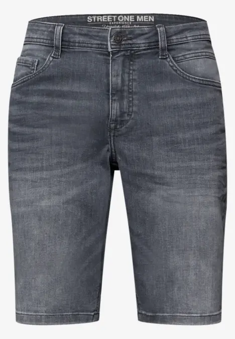 Graue Jeans-Shorts für Männer mit Fronttaschen, Gürtelschlaufen und leichter Used-Optik