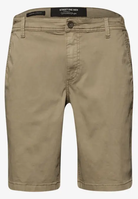 Beige Herren-Chino-Shorts mit Knopfverschluss, geraden Beinen und minimalistischer Optik