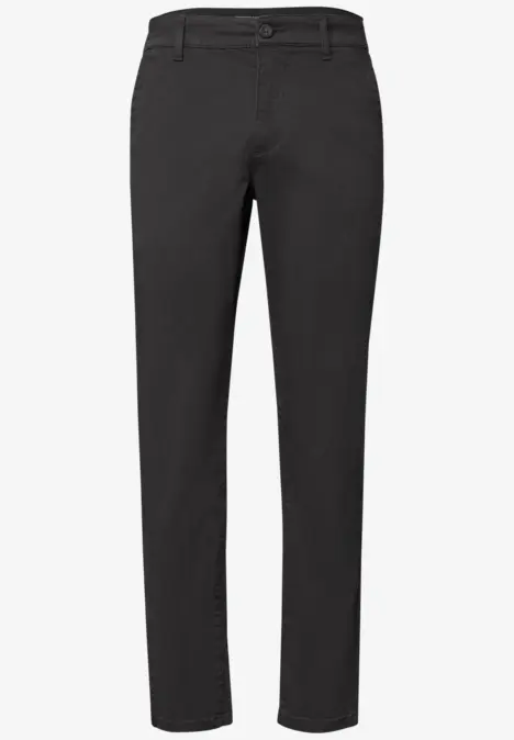 Schwarze, schmal geschnittene Hose mit klassischem Design und geradem Bein.