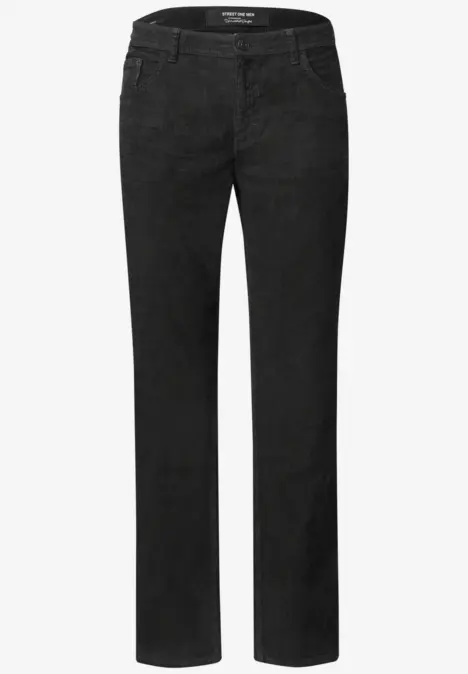 Schwarze gerade geschnittene Jeanshose mit klassischem 5-Pocket-Design.