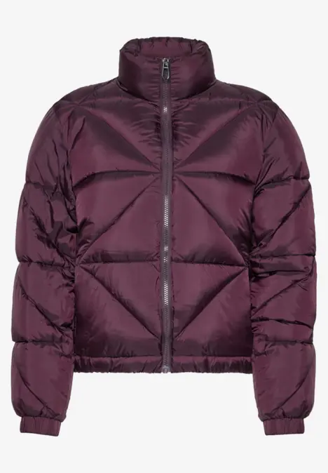 Leichte, kastige Steppjacke in Dunkelviolett mit Reißverschluss, Stehkragen und elastischen Bündchen.
