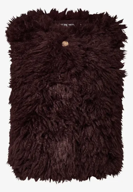 Mouwloze, bruine kunstbontgilet met knoop