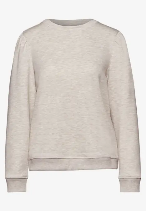 Beiger, schlichter Pullover mit langen Ärmeln und Rundhalsausschnitt.