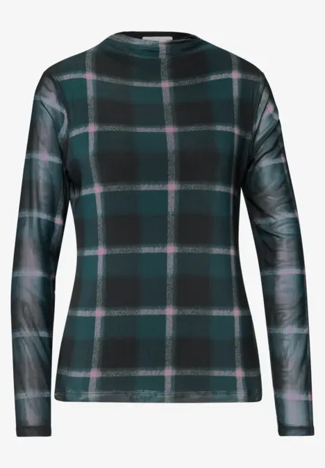 Dunkelgrünes kariertes Langarmshirt