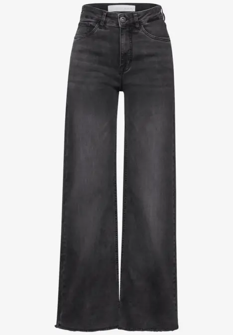 Schwarze Jeans mit weitem Bein und hohem Bund.