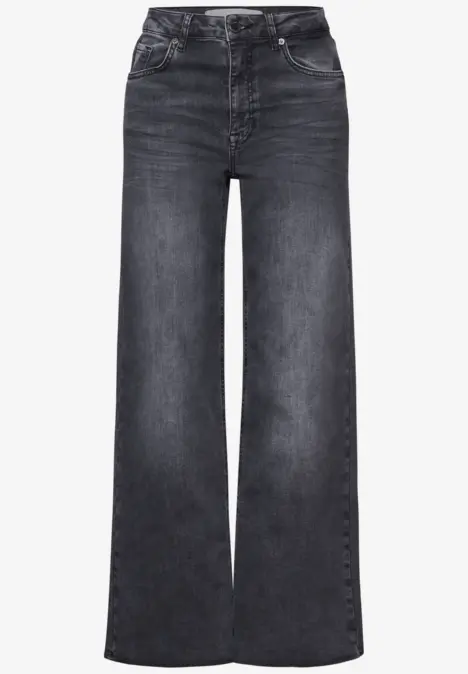 Schwarze Jeans mit weitem Bein und hoher Taille.