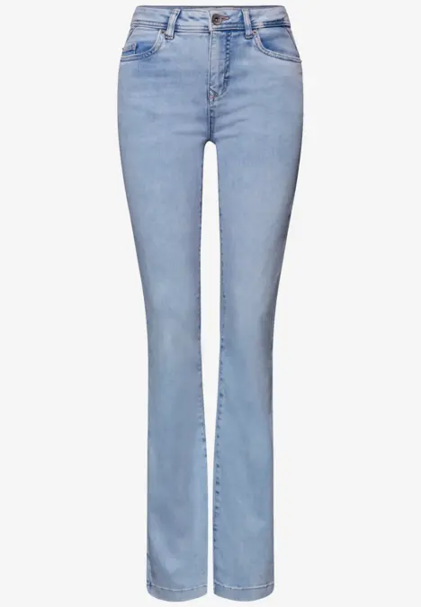 Helle, hohe Taillenjeans mit schmalem Hüftbereich und leicht ausgestelltem Bein.