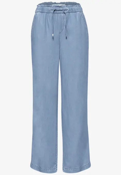 Lichte, wijdvallende broek in lichtblauw met hoge taille en tunnelkoord.