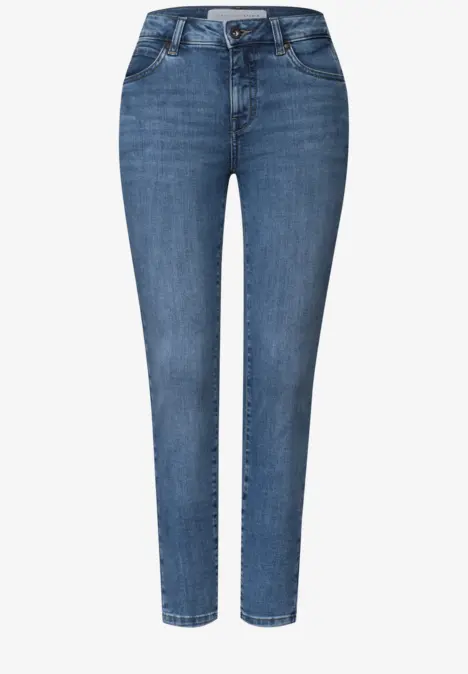 Jean skinny bleu à taille haute pour femme, coupe ajustée avec braguette et bouton