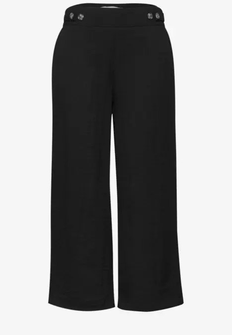 Schwarze, weite, knöchellange Damenhose mit hohem Bund.