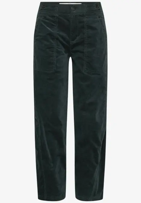 Pantalon en velours côtelé vert foncé, coupe droite avec poches plaquées