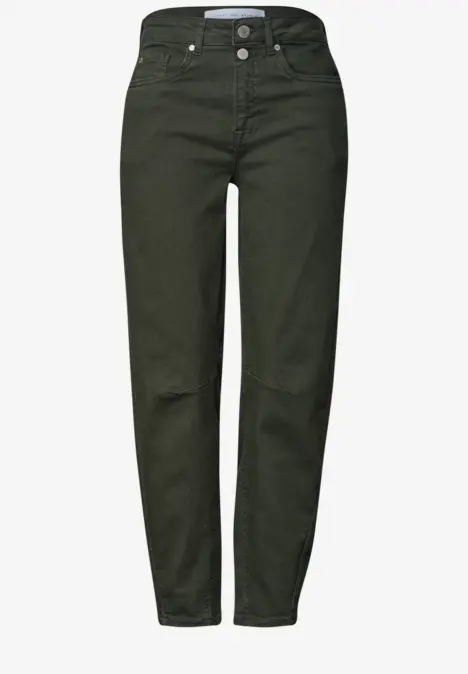 Jean taille haute vert foncé à coupe droite.
