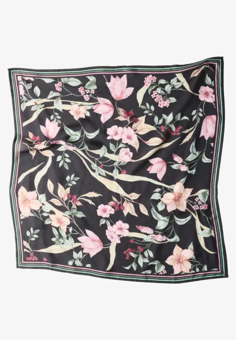 Satin Tuch mit floralem Muster inked grey