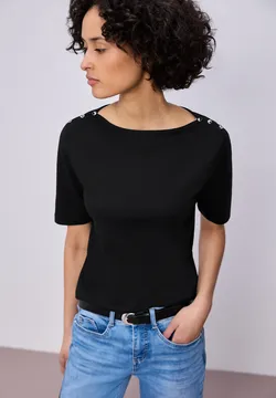 T-shirt met structuur voor dames in Zwart