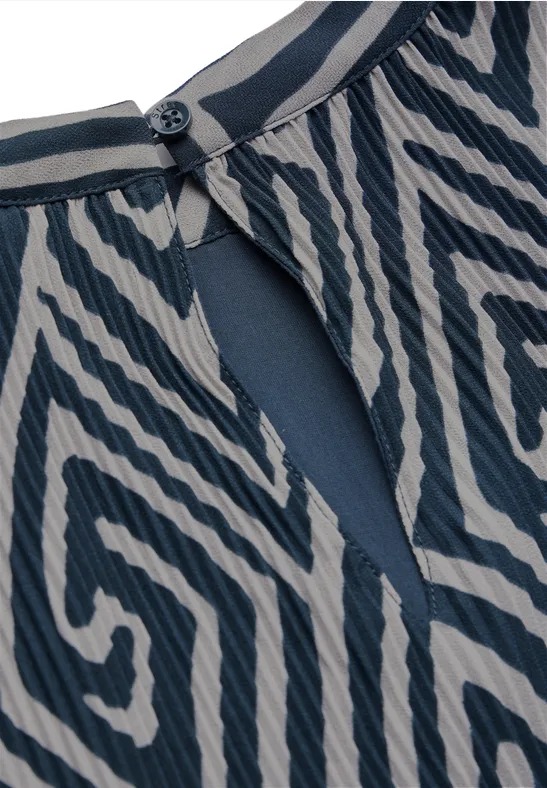 Street One Dames Gedessineerde jurk met plooien in Groen, in size: 38 afbeelding 4