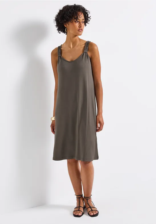 Thumbnail - Street One Frauen Kleid mit Knotendetail in Braun, Gr: 34