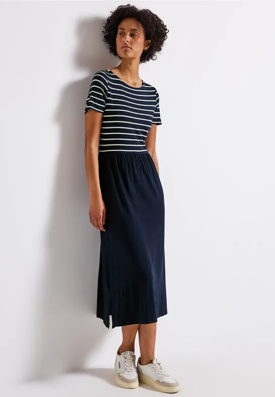 Thumbnail - Street One Frauen Gestreiftes Midi-Kleid in Blau, Gr: 46