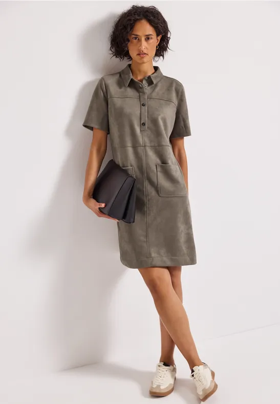 Thumbnail - Street One Frauen Velours Blusenkleid in Braun, Gr: 36