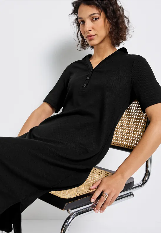 Thumbnail - Street One Frauen Polokleid mit Rippstruktur in Schwarz, Gr: 36