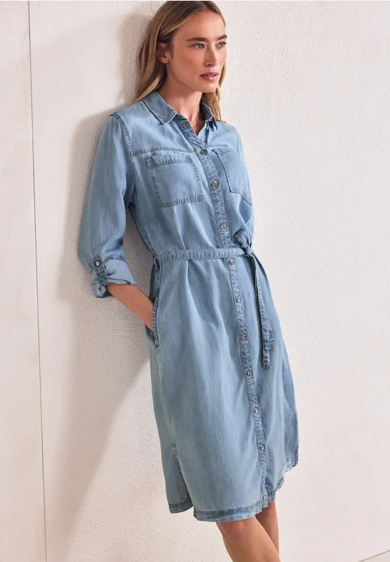 Street One Frauen Knielanges Kleid im Washed-Look in Blau, Gr: 40