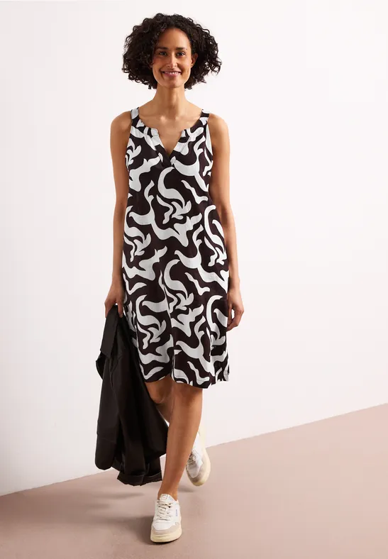 Street One Frauen Knielanges Kleid mit Split Neck aus Leinen in Braun, Gr: 38