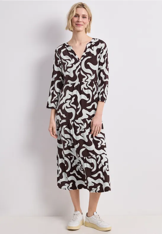 Midi-Kleid mit Split Neck und Print female Braun