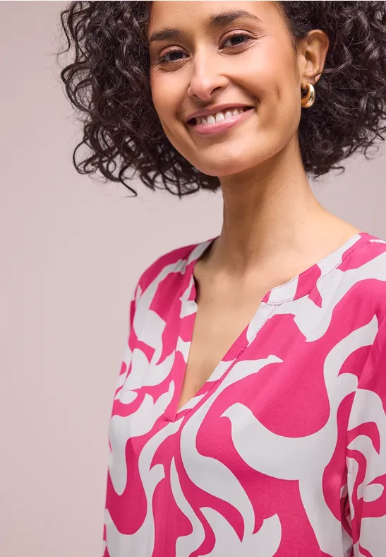 Street One Frauen Midi-Kleid mit Split Neck und Print in Pink, Gr: 36