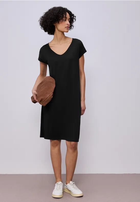 Knielanges Kleid aus Jersey Schwarz