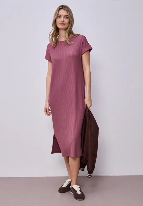 Midi-Kleid aus Jersey in Rippstruktur female Rosa