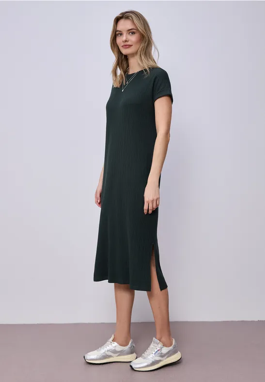Midi-Kleid aus Jersey in Rippstruktur female Grün