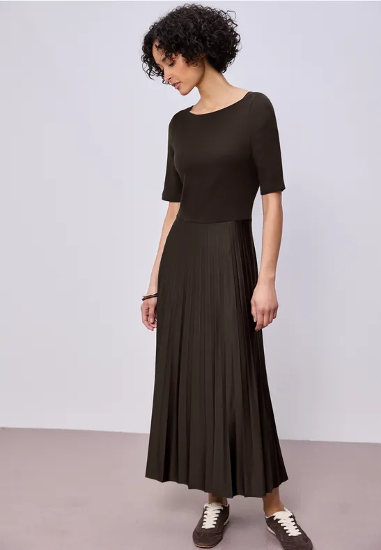 Street One Frauen Midi-Kleid mit Plissée-Rock in Braun, Gr: 38