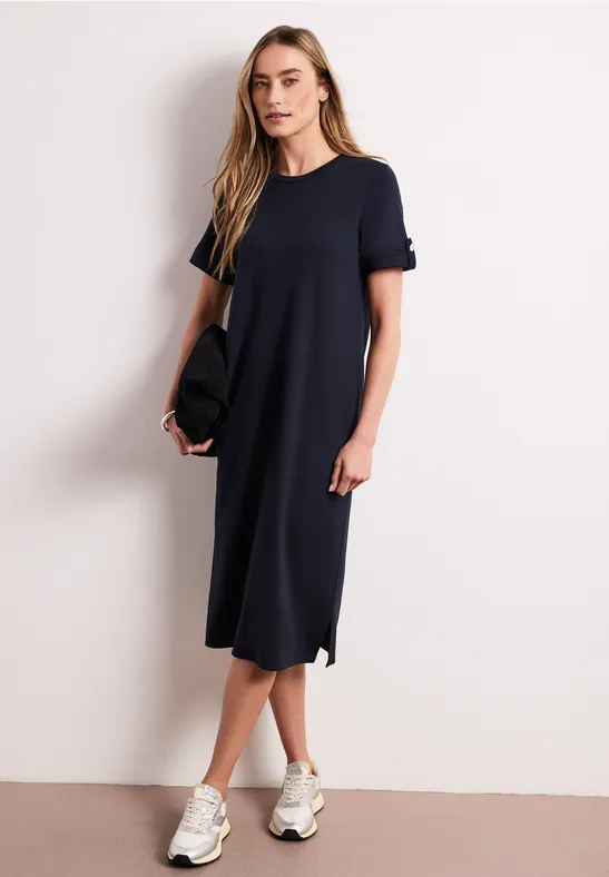 Midi-Kleid mit Rundhals und Knöpfen female Blau