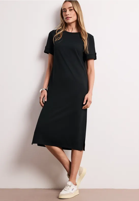 Midi-Kleid mit Rundhals und Knöpfen female Grün