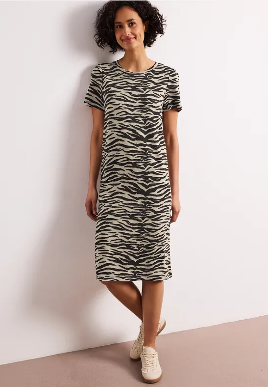Street One Frauen Knielanges Kleid mit Zebra-Print in Braun, Gr: 40