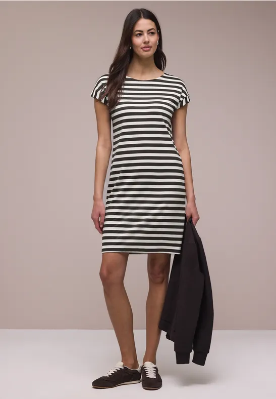 Knielanges Kleid aus Jersey mit Streifen female Braun