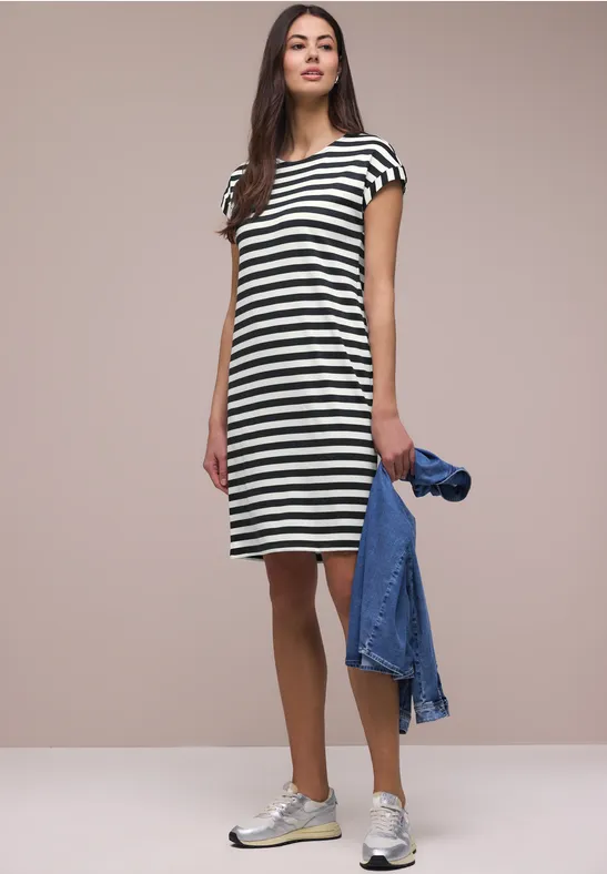 Knielanges Kleid aus Jersey mit Streifen female Blau