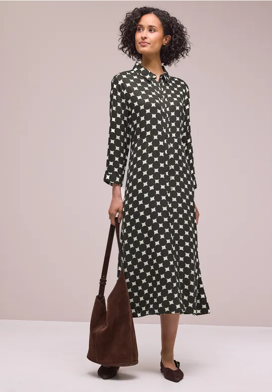 Street One Frauen Midi-Kleid mit Knöpfen und Punktmuster in Braun, Gr: 44