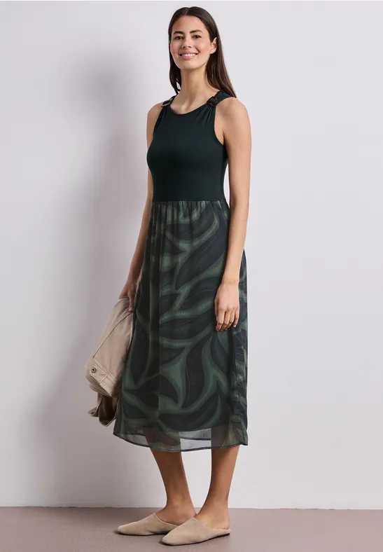 Street One Frauen Midi-Kleid mit Strukturmix und Print in Grün, Gr: 34