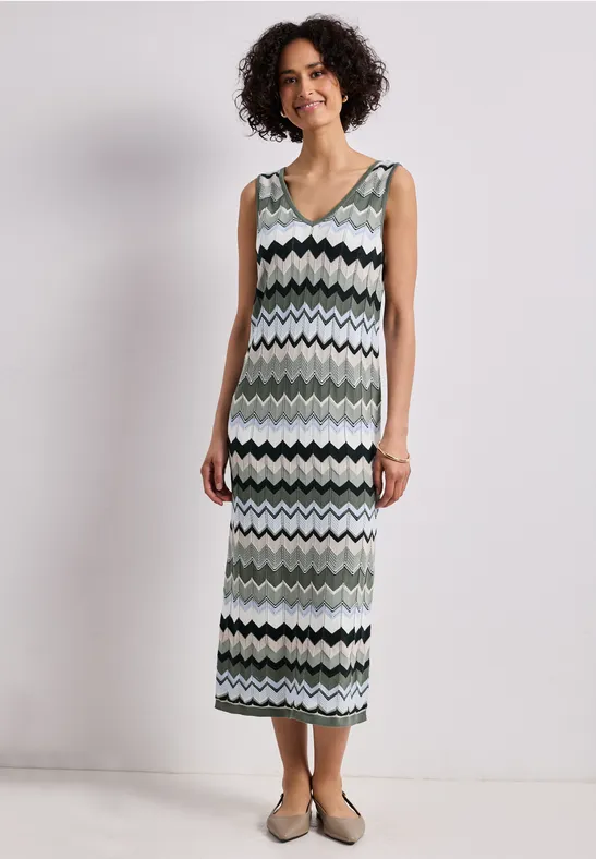 Midi-Kleid mit Zick-Zack-Muster female Grün