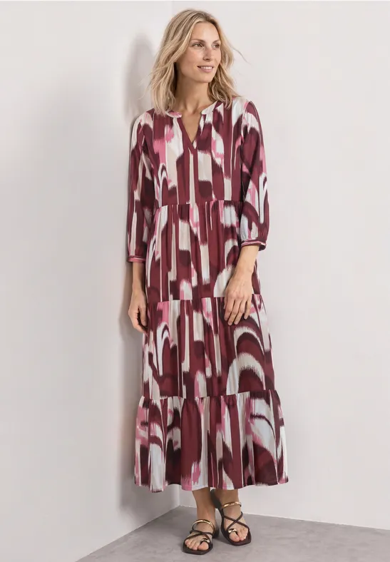 Midi-Kleid mit Split Neck im Ethno-Look female Rot