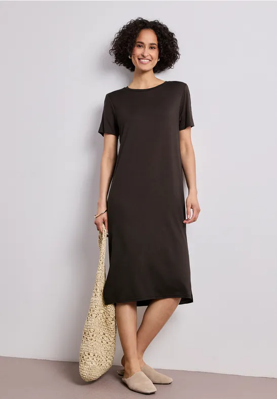 Midi-Kleid mit Kurzarm mit Schlitzdetail female Braun