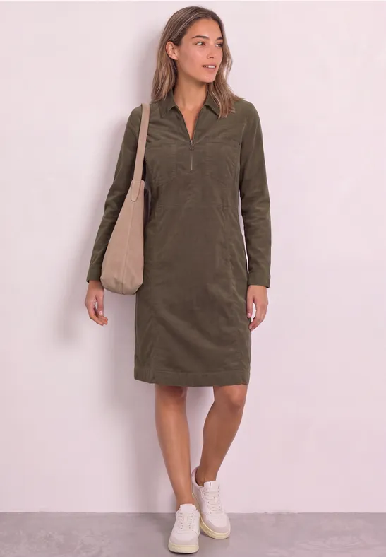 Knielanges Kleid aus Cord mit Zipper