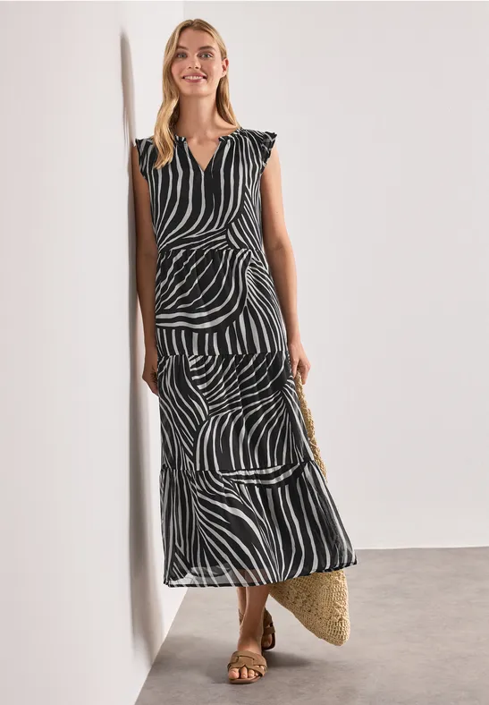 Maxi-Kleid aus Chiffon mit Print female Schwarz
