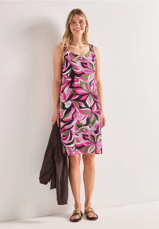 Street One Frauen Knielanges Kleid mit gerafften Trägern in Pink, Gr: 34