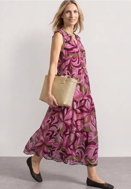 Maxi-Kleid aus Chiffon mit Print female Pink