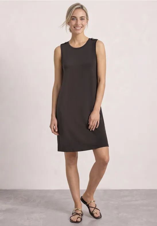Knielanges Kleid mit Rundhals und Knopfdetail