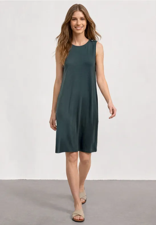 Knielanges Kleid mit Rundhals und Knopfdetail