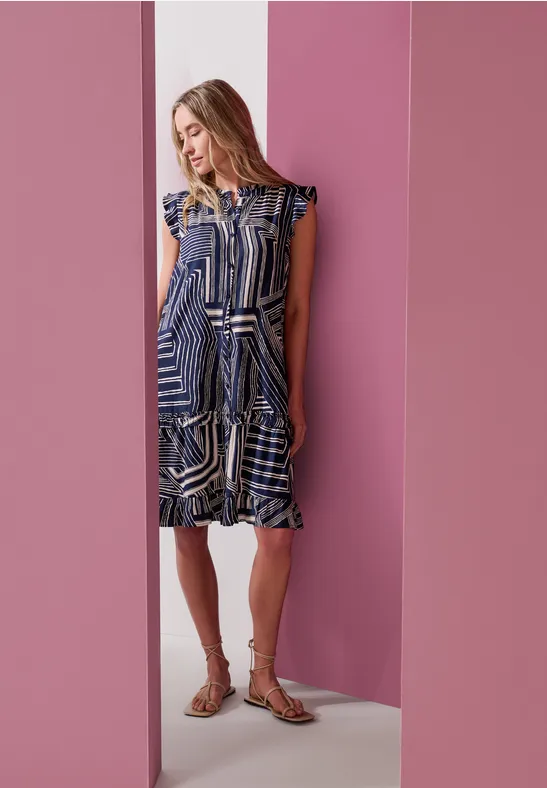 Knielanges Kleid mit Rundhals und Print