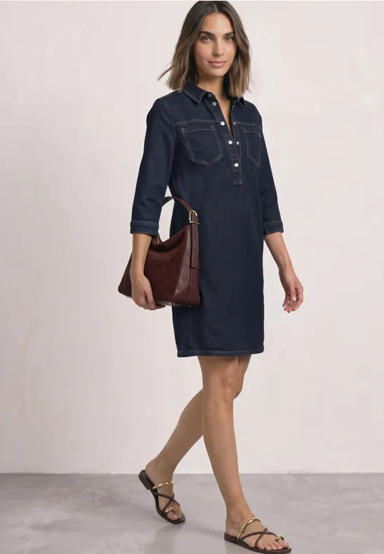 Knielanges Denim Kleid mit 3/4-Arm