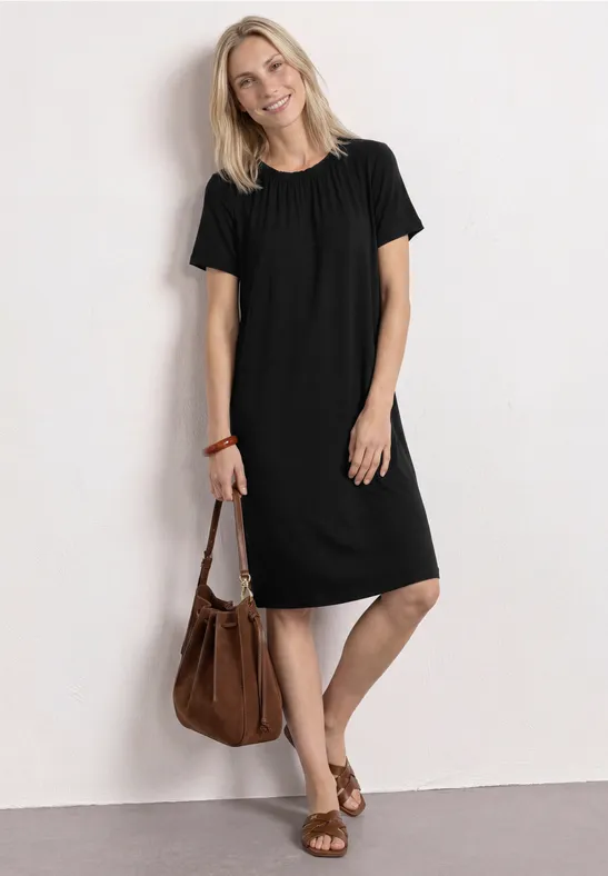 Knielanges Jerseykleid mit Rundhals female Schwarz